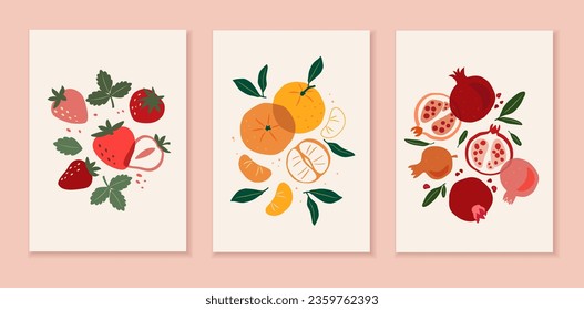 Collection of abstract fruits. Modern vector design for posters, flyers, prints, covers and other uses.