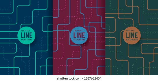 Colección de líneas curvadas de color azul rojo y verde con espacio de copia de fondo de tecnología futurista abstracta. Plantilla de línea de rayas de color simple y minimalista. Diseño plano. Ilustración del vector