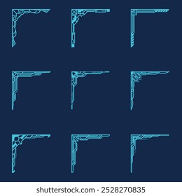 Collection of abstract geometric art deco corner borders