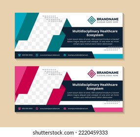 collection of abstract geometric banner template. Horizontal layout combined with multicolored design on elements. Square space for photo collage. White background. dot circle pattern.
