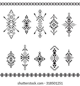 Collection of abstract geometric elements for tribal ornament. Vector.