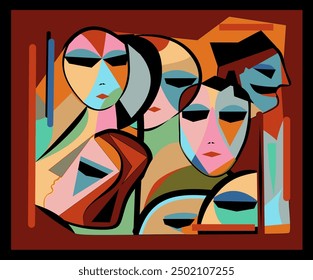 A collection of abstract, geometric faces sharp lines creates a layered and overlapping composition. The contrasting hues and angular shapes evoke a sense of modernity and complexity.