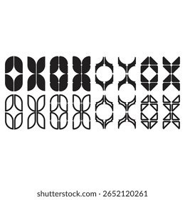 Coleção de ícones florais geométricos abstratos em estilos de preenchimento e traçado, perfeito para logotipos, marcas, impressões e arte digital.