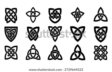 Collection of Abstract Geometric Intricate Celtic Knot Vector Icons Minimalist Tribal Shield Symbols for Brand Identity and Logo Design Templates Set