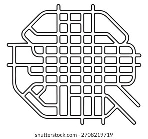 A collection of abstract geometric shapes and lines forming a digital city grid map. The distinctive silhouette style creates a modern and graphic aesthetic.