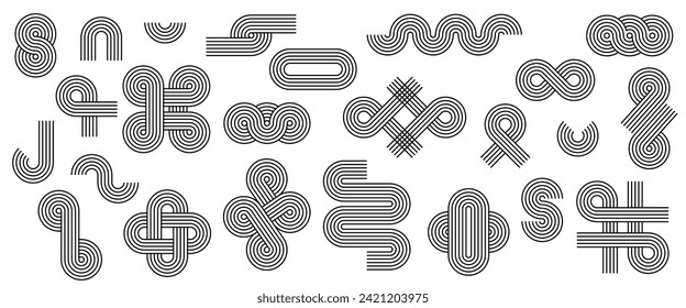 Collection of abstract geometric striped patterns isolated on white background. Editable stroke. Vector illustration.