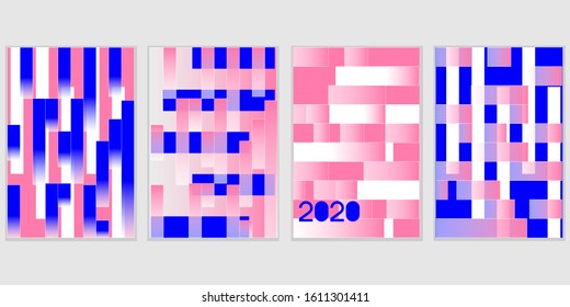 Collection of abstract geometrical background vector design with blue and pink colors.