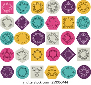 Collection of abstract geometrical icons, signs, elements, badges and frames