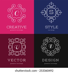 Collection of abstract geometrical icons, signs, elements, badges and frames