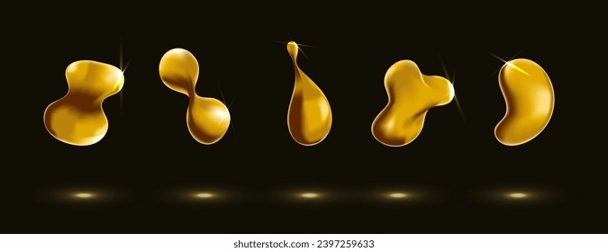 Collection of abstract gold elements for design in futuristic style. Set of 3d vector abstract geometric shapes with shiny gold effect	