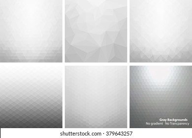 Collection of abstract gray backgrounds. Each pattern is made without the use transparency and gradients