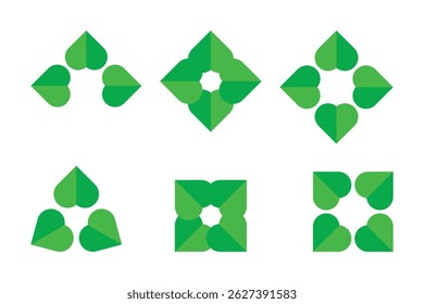 Collection of abstract green heart-shaped logo designs.