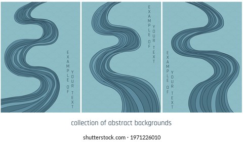 collection of abstract grey blue japanese style lines 