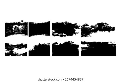 Colección de texturas abstractas de trazo de pincel grunge en negro, marcos rectangulares angustiados perfectos para diseño de carteles, arte digital y fondos