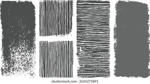 Coleção de texturas grunge abstratas com linhas verticais linhas horizontais e efeitos manchados em cinza e branco