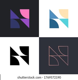 Collection of abstract H or N letters modern abstract logo icon design concept. Isolated on white and dark backgrounds. Vector illustration