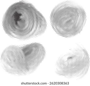 A collection of abstract halftone blob shapes with retro ink dot textures, perfect for creative designs, digital art, posters, t-shirts, and modern backgrounds.
