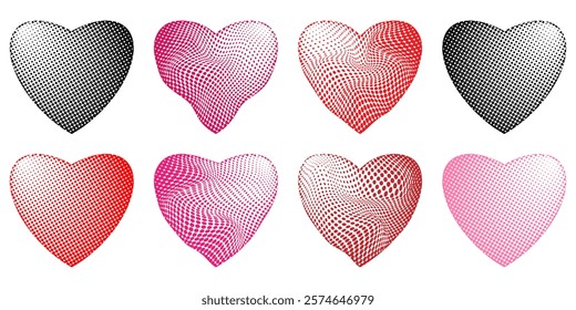 Collection of Abstract Halftone Heart Designs in Vibrant Colors