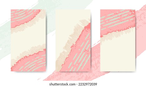 Collection of abstract hand drawn aesthetic minimal watercolor background for social media stories