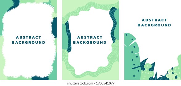 colección de fondo abstracto dibujado a mano. Las historias de medios sociales diseñan plantillas de naturaleza. Afiches verticales para tarjetas de felicitación, carteles, publicidad. Ilustración del vector
