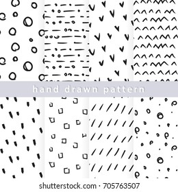 Collection of abstract hand drawn seamless patterns. Use in various types of design and decor