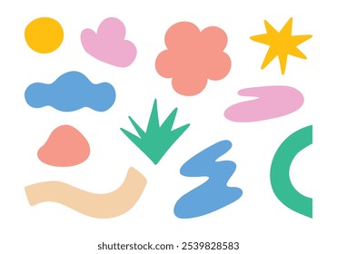 Coleção de formas abstratas desenhadas à mão. Um conjunto de 11 formas abstratas únicas desenhadas à mão em um estilo minimalista, perfeito para projetos de design criativo e moderno.