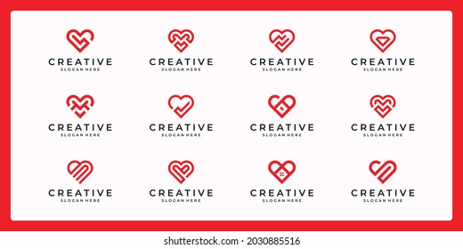 collection of abstract heart shape logos with various combinations.