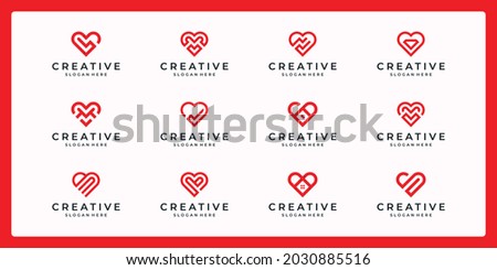 collection of abstract heart shape logos with various combinations.