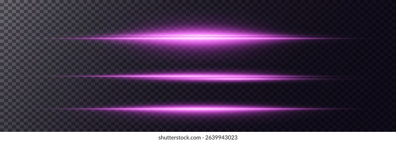 Collection of abstract horizontal purple glowing lines stars. EPS vector illustration.