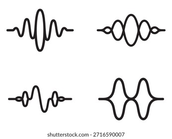 Una colección de íconos abstractos que representan señales neuronales y actividad cerebral. Este diseño presenta un estilo de silueta distintivo para una comunicación visual clara.