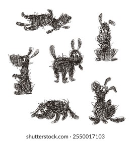 A collection of abstract illustrations of dogs,