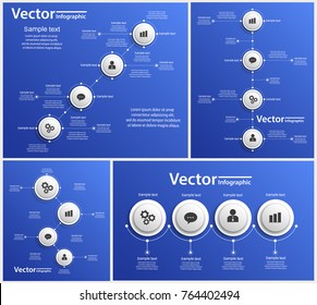 Collection of abstract Infographic design with icons on blue backgraund. Can be used for workflow layout, diagram, business step options, banner, web design. Vector eps10 business 