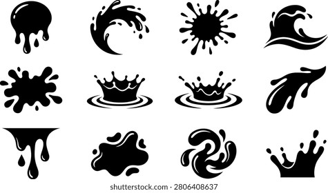 Collection of abstract ink blot shapes and crown designs