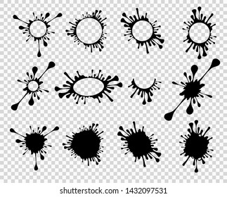 Collection of abstract ink blots, paint, trace from mugs, print or silhouette. Vector design elements, isolated background.