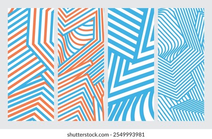 Kollektion Abstrakte unregelmäßige mehrfarbige gestreifte Linien strukturiert Hintergrund Design-Bundle. für Kleidung, Stoff, Bezug, Hintergrund, X-Banner und andere