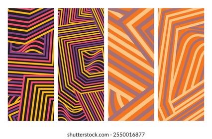 Collection Abstract irregular multi color striped lines textured background design bundle. for clothes, fabric, cover, background, X banner and others
