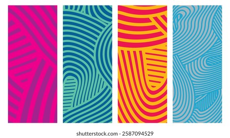 Collection Abstract irregular multi color striped lines textured background design bundle. for clothes, fabric, cover, background and others.