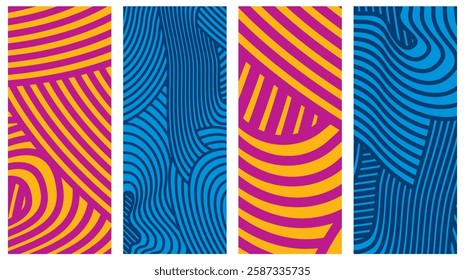 Collection Abstract irregular multi color striped lines textured background design bundle. for clothes, fabric, cover, background and others