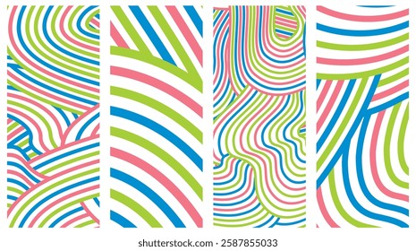 Collection Abstract irregular multi color striped lines textured background design bundle. for clothes, fabric, cover, background and others.