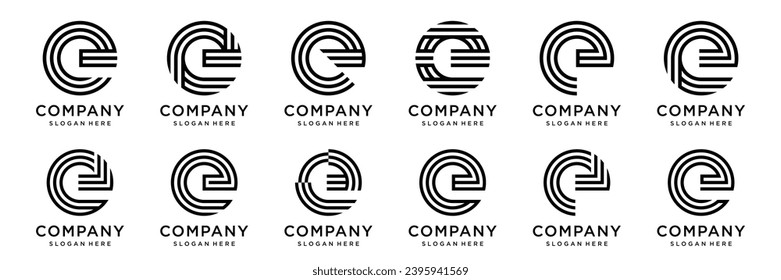 collection abstract letter e logo design. modern logotype e design with black color.