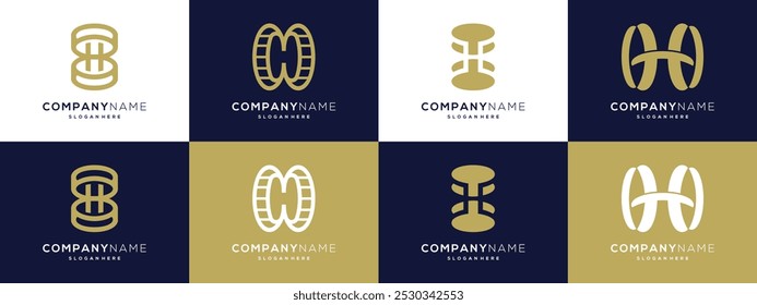 Collection of Abstract Letter H with Coin Currency logo design graphic ideas. Luxury vector illustration based icon template.	
