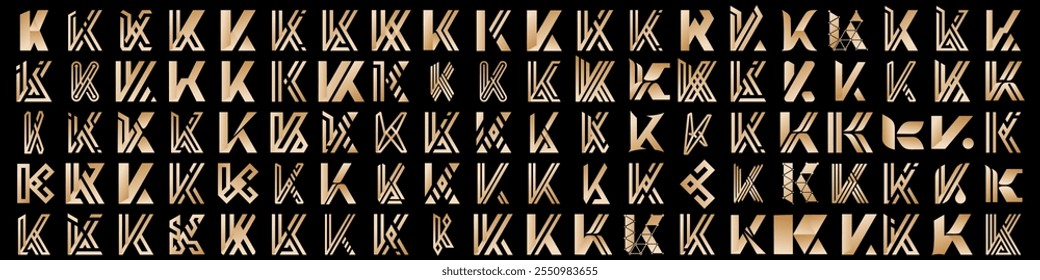 Diseño de logotipo de letra K abstracta de colección. diseño de logotipo K moderno con color dorado. Ilustración vectorial