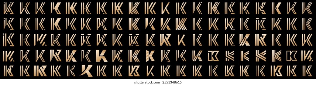 Diseño de logotipo de letra K abstracta de colección. diseño de logotipo K moderno con color dorado. Ilustración vectorial