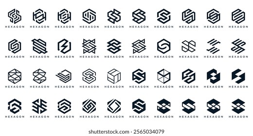 Collection of abstract letter S logo design, graphic icons vector for, business and technology, hexagon symbol graphic