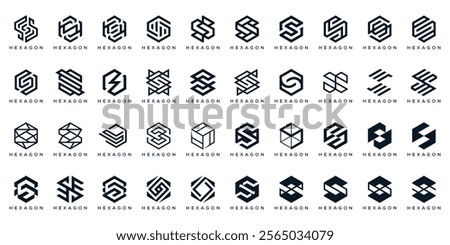 Collection of abstract letter S logo design, graphic icons vector for, business and technology, hexagon symbol graphic