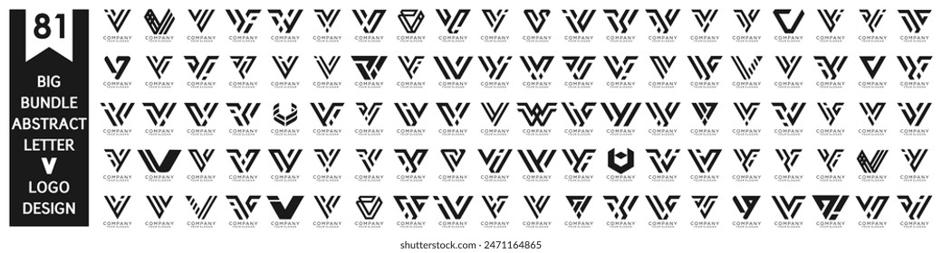 Diseño abstracto del logotipo de la letra V de la colección. diseño moderno del logotipo V con el color negro. Ilustración vectorial