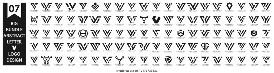 collection abstract letter V logo design. modern logotype V design with black color. vector illustration