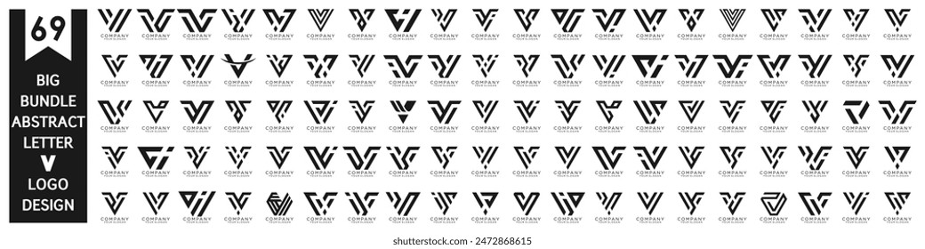collection abstract letter V logo design. modern logotype V design with black color. vector illustration