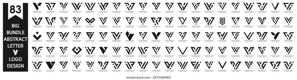 Diseño abstracto del logotipo de la letra V de la colección. diseño moderno del logotipo V con el color negro. Ilustración vectorial