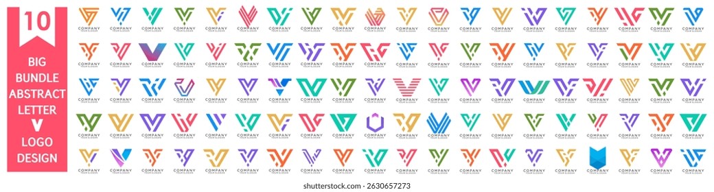 collection abstract letter V logo design. modern logotype V design with colorful. vector illustration
